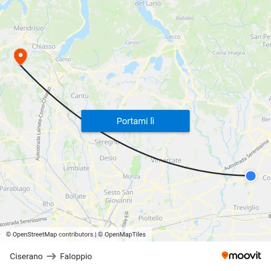 Ciserano to Faloppio map