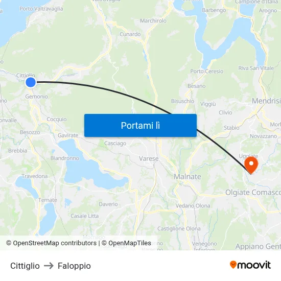 Cittiglio to Faloppio map