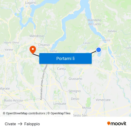 Civate to Faloppio map