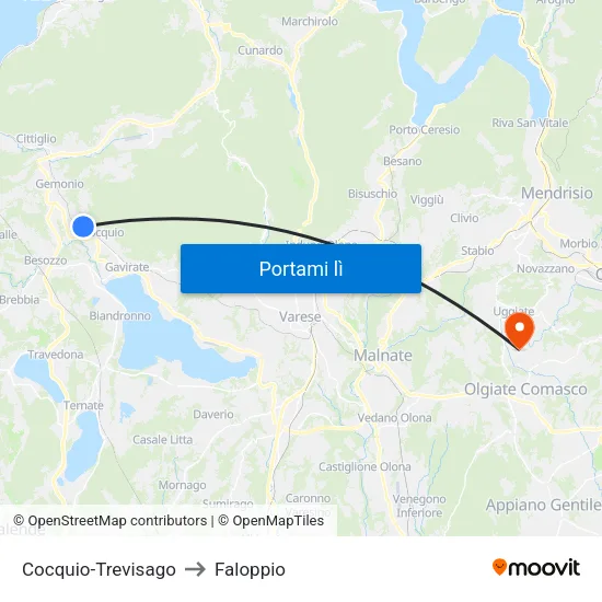 Cocquio-Trevisago to Faloppio map