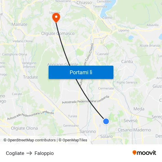 Cogliate to Faloppio map