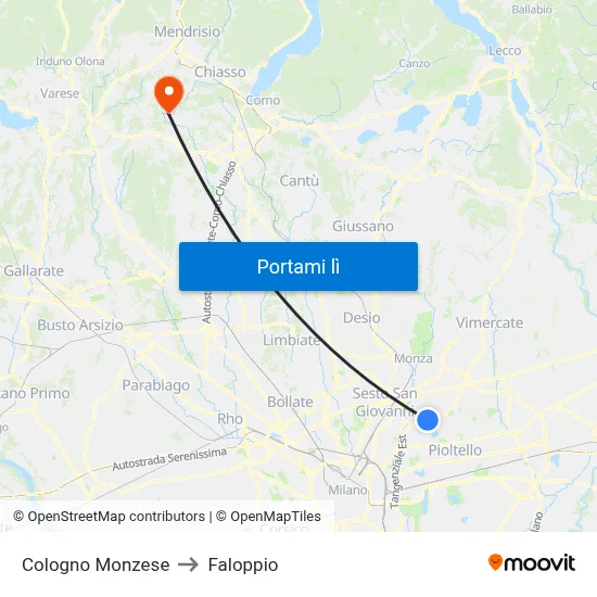 Cologno Monzese to Faloppio map