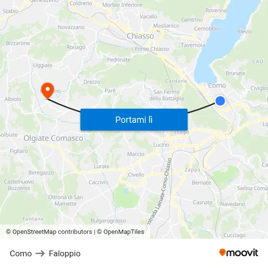 Como to Faloppio map