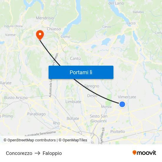 Concorezzo to Faloppio map