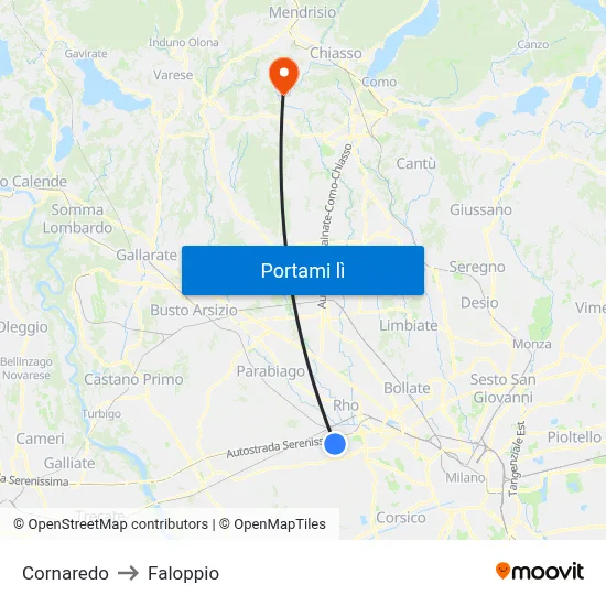 Cornaredo to Faloppio map
