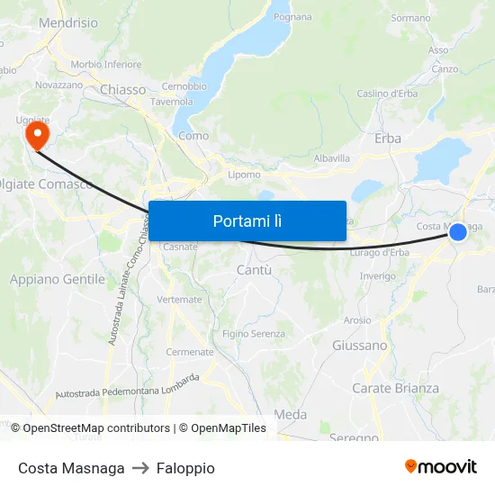 Costa Masnaga to Faloppio map