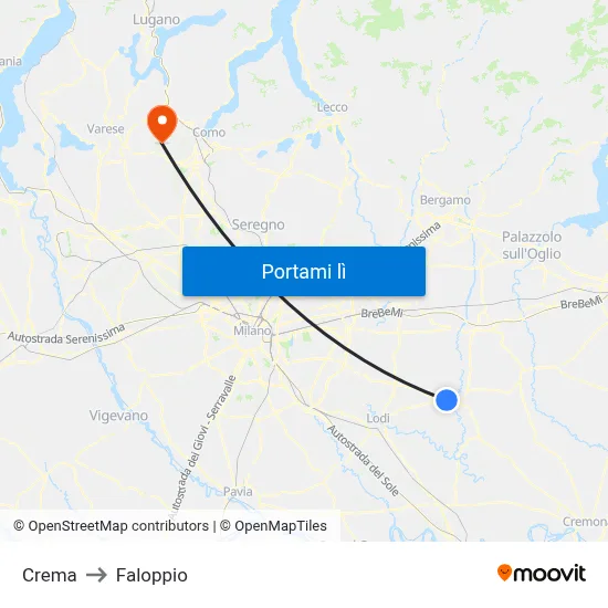 Crema to Faloppio map