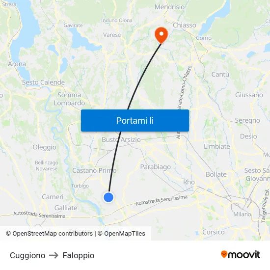 Cuggiono to Faloppio map