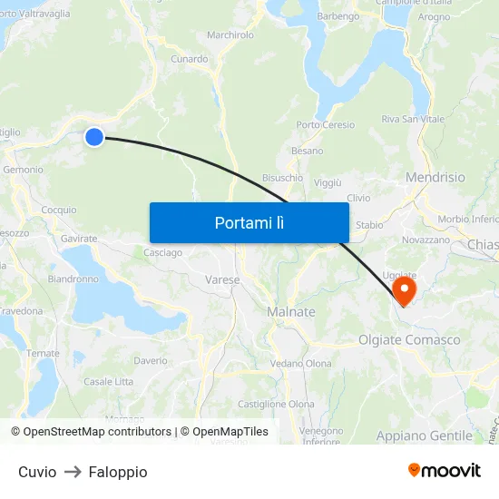 Cuvio to Faloppio map
