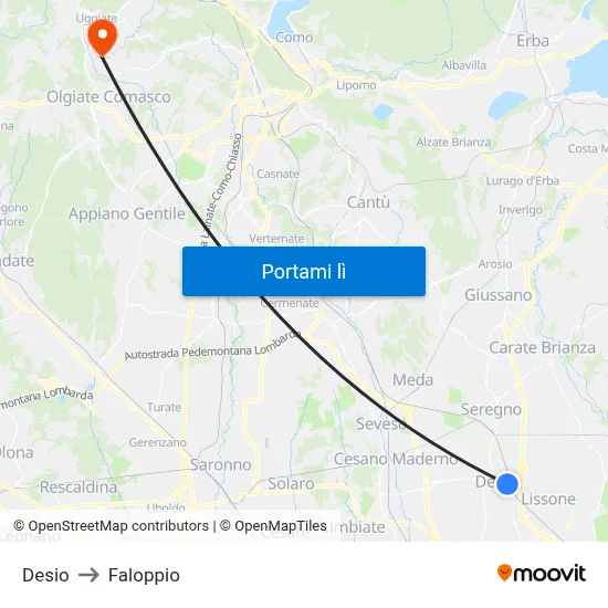 Desio to Faloppio map