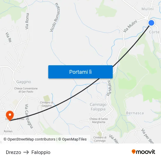 Drezzo to Faloppio map