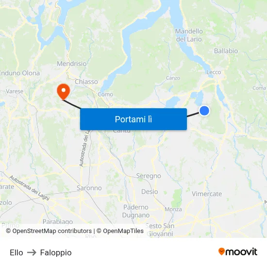 Ello to Faloppio map