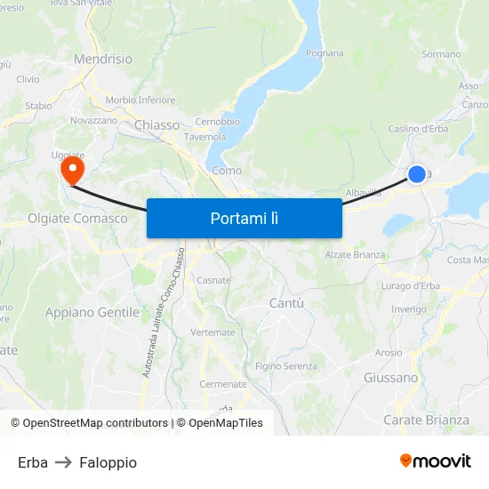Erba to Faloppio map