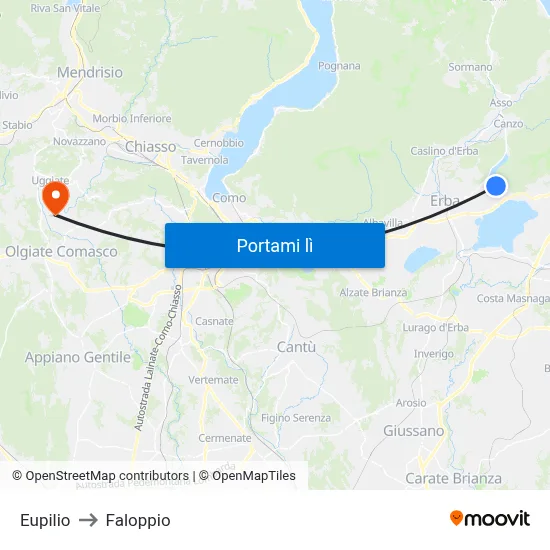 Eupilio to Faloppio map