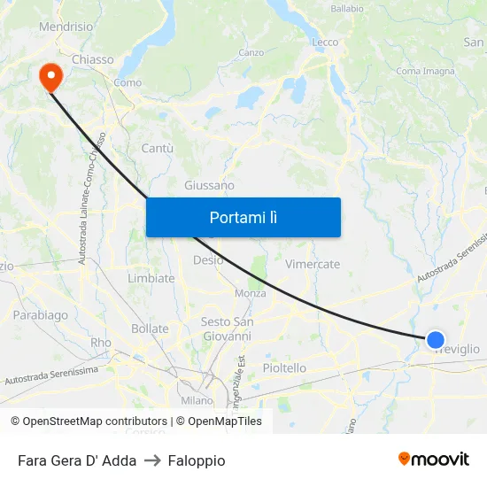 Fara Gera D' Adda to Faloppio map