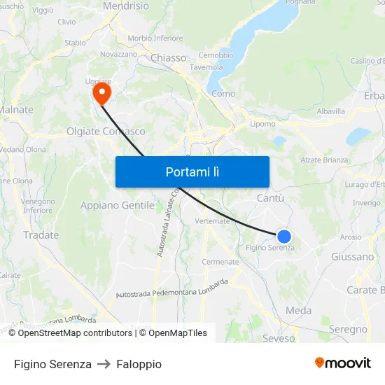 Figino Serenza to Faloppio map