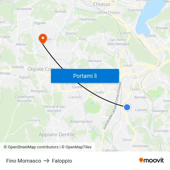 Fino Mornasco to Faloppio map