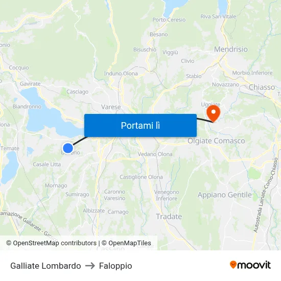 Galliate Lombardo to Faloppio map