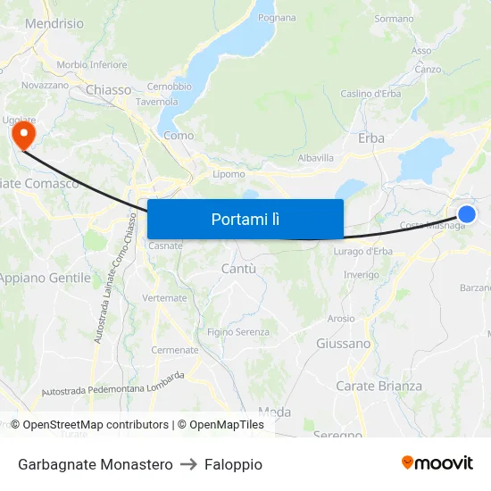 Garbagnate Monastero to Faloppio map