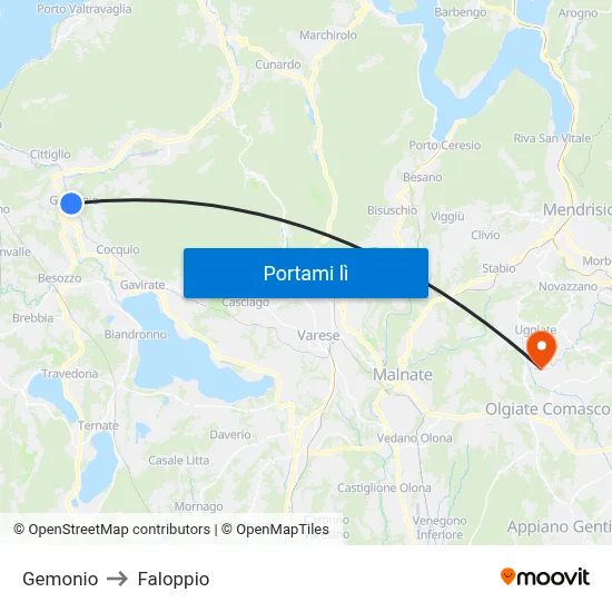 Gemonio to Faloppio map