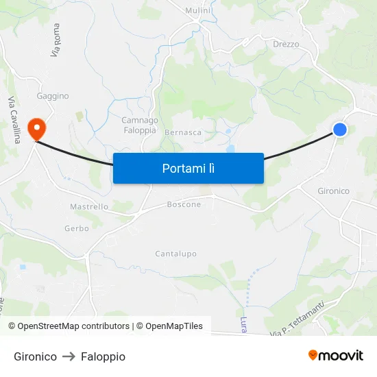Gironico to Faloppio map