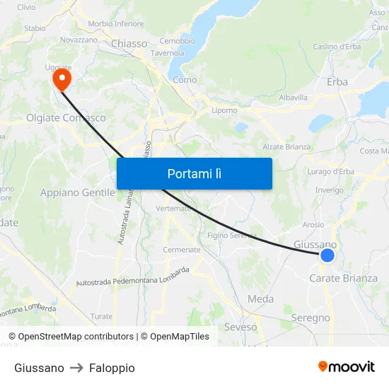 Giussano to Faloppio map