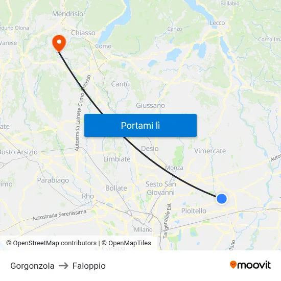 Gorgonzola to Faloppio map