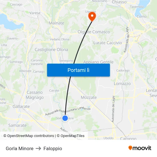 Gorla Minore to Faloppio map