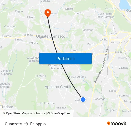 Guanzate to Faloppio map