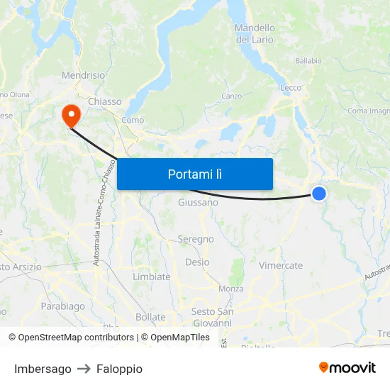 Imbersago to Faloppio map