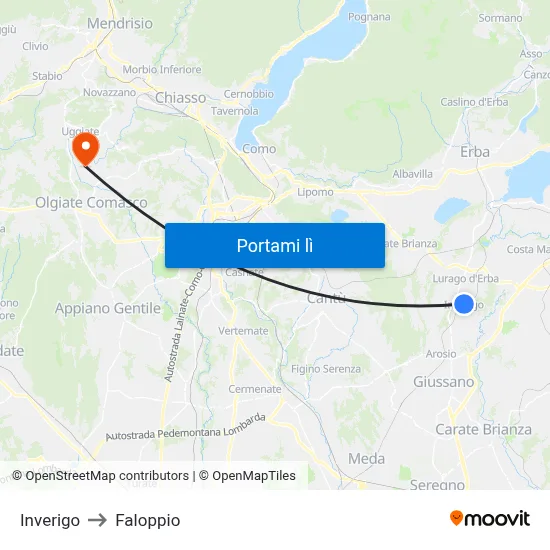 Inverigo to Faloppio map