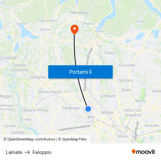 Lainate to Faloppio map