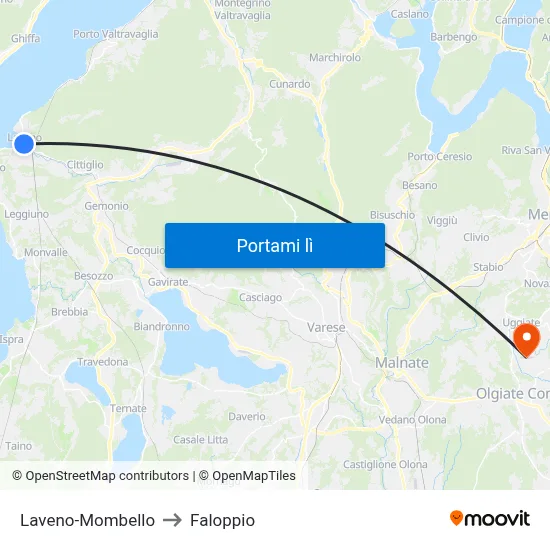 Laveno-Mombello to Faloppio map