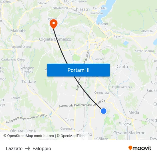 Lazzate to Faloppio map