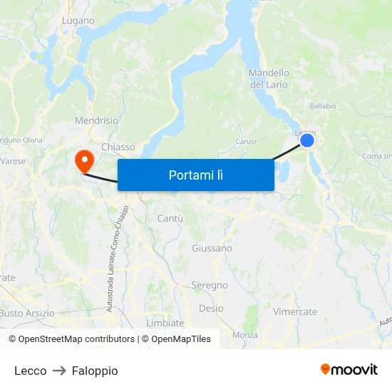 Lecco to Faloppio map