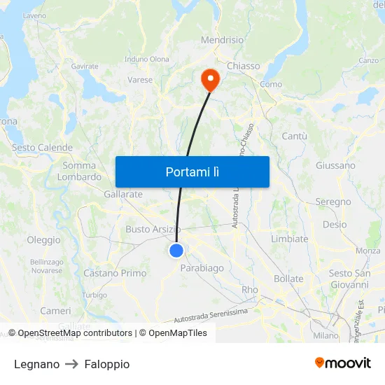 Legnano to Faloppio map