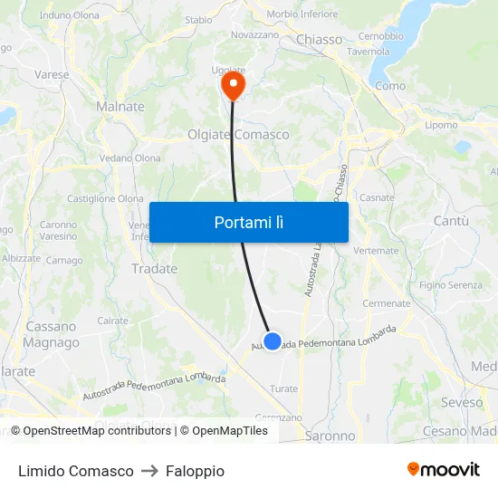 Limido Comasco to Faloppio map