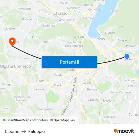 Lipomo to Faloppio map