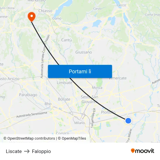 Liscate to Faloppio map