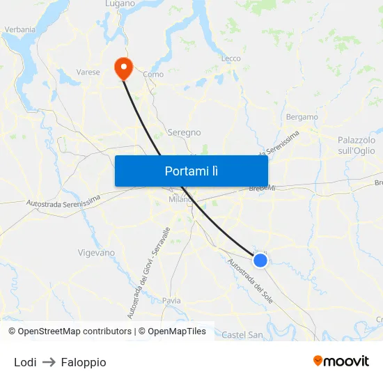 Lodi to Faloppio map