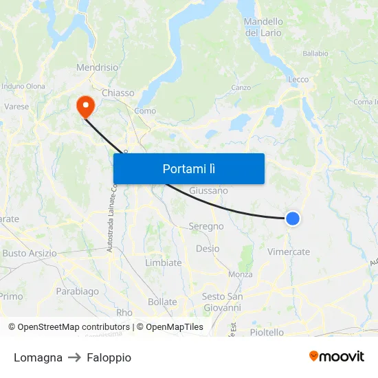 Lomagna to Faloppio map