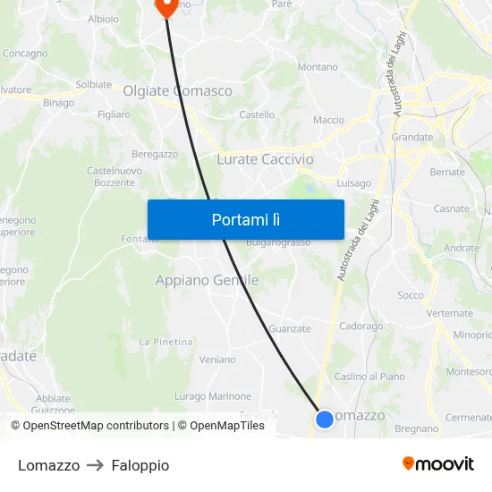 Lomazzo to Faloppio map