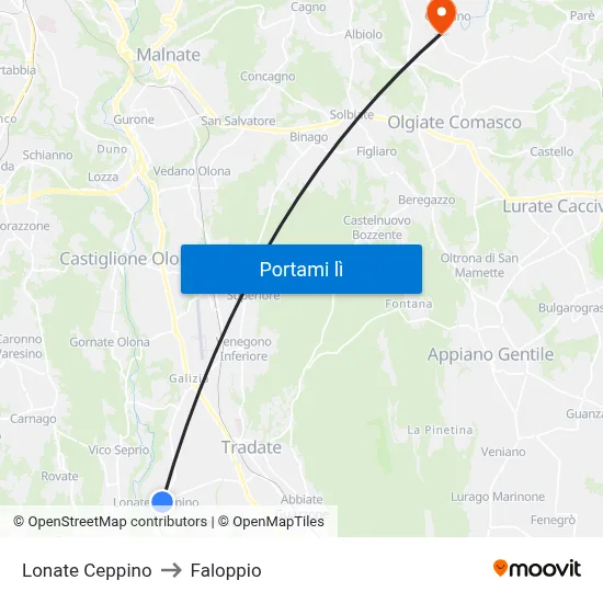 Lonate Ceppino to Faloppio map