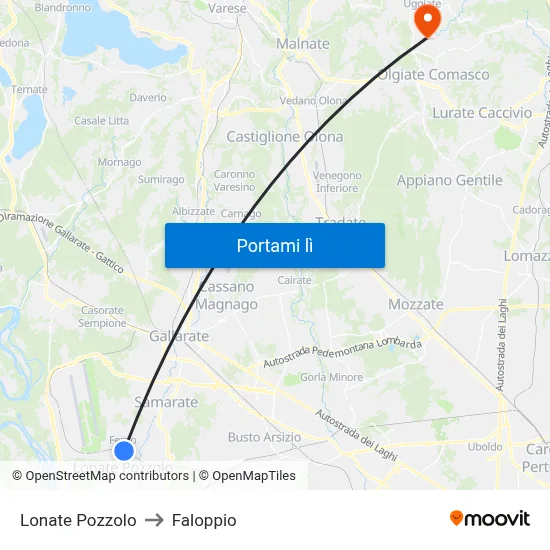 Lonate Pozzolo to Faloppio map