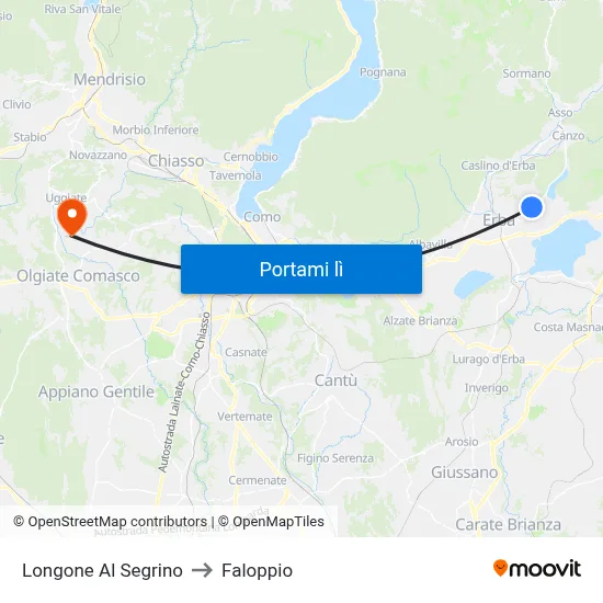 Longone Al Segrino to Faloppio map