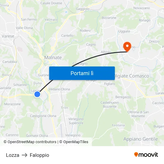 Lozza to Faloppio map