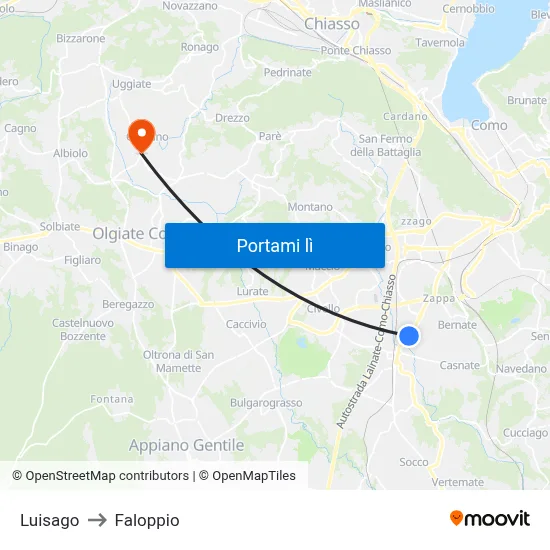 Luisago to Faloppio map