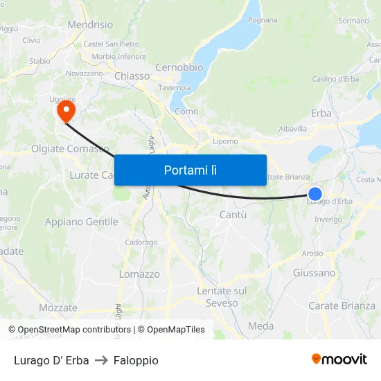 Lurago D' Erba to Faloppio map