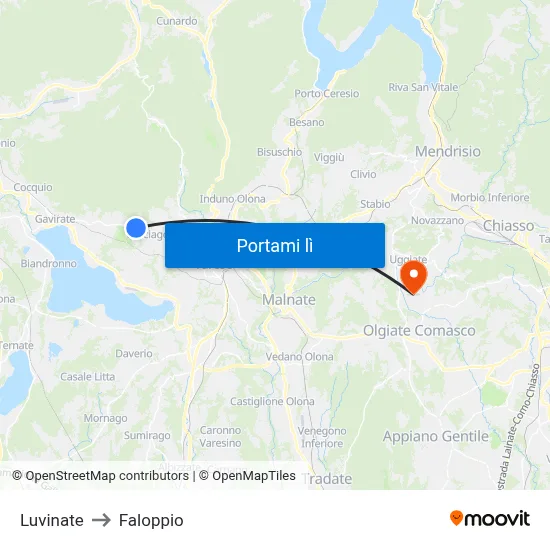 Luvinate to Faloppio map