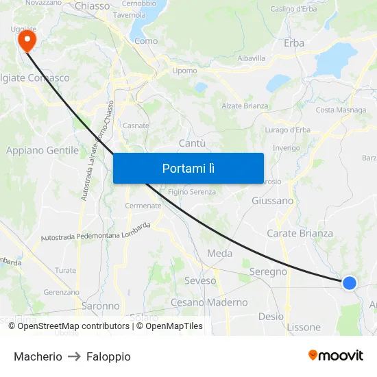 Macherio to Faloppio map